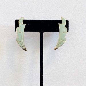 Vintage Gold Tone Green Enamel Ruffle Earrings Pierced Retro